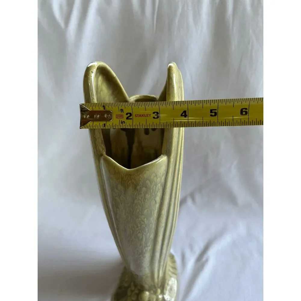 Unique Vintage Mid Century Ceramic Vase, Drip Glaze 16x6 Inches Green/Yellow